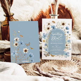 何かブルーワイルドフラワーガーデンブライダルシャワー 招待状