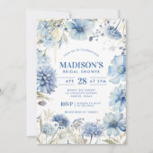 何かブルーワイルドフラワーフローラブライダルシャワー 招待状 (正面)