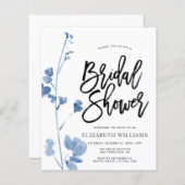 何かブルーワイルドフラワーブライダルシャワー招待状 (正面/裏面)