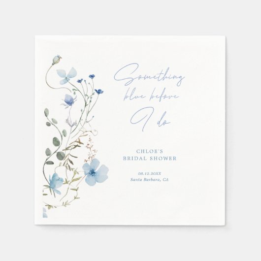 何かブルーワイルドフラワーブライダルシャワー スタンダードカクテルナプキン (正面)