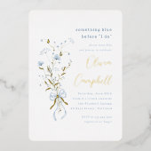 何かブルーワイルドフラワーブライダルシャワー 箔招待状 (正面)