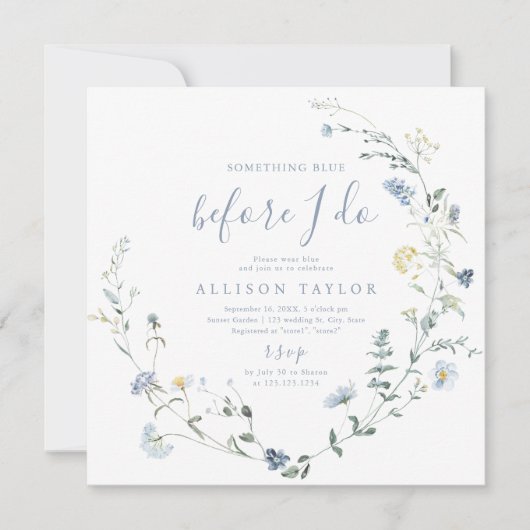 何かブルーワイルドフラワーボホブライダルシャワー 招待状 (正面)