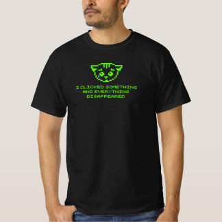 何かプログラマークリックの悲しいピクセルおもしろい猫 Tシャツ