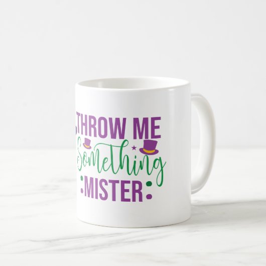 何かミスターのマルディグラスコーヒーマグを投げる コーヒーマグカップ (正面右)