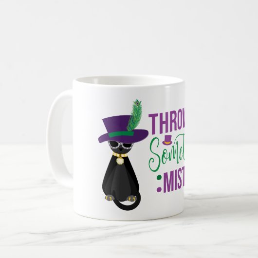 何かミスターのマルディグラスコーヒーマグを投げる コーヒーマグカップ (正面左)
