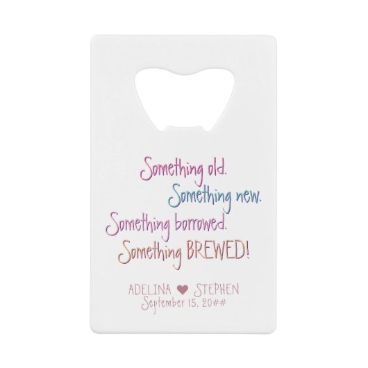 何か古い新しい借りた醸造結婚式の引き出物 クレジットカード栓抜き (正面)