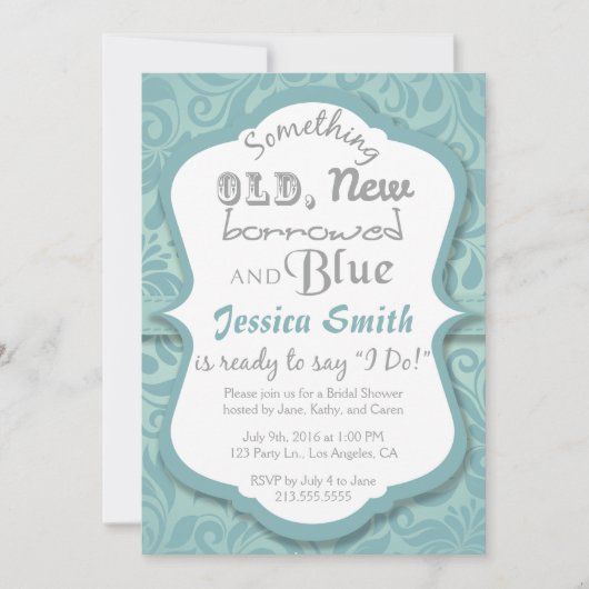 何か古い新しい借りた&ブルーブライダルシャワー 招待状 (正面)