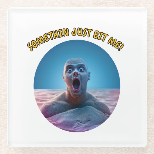 何か噛んだぞ！ ガラスコースター (正面)