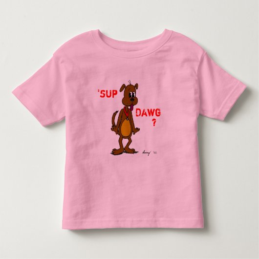 何か悪いことでも?ドギーの幼児リンガーTシャツ トドラーTシャツ (正面)