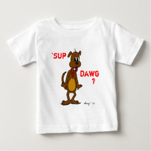何か悪いことでも?ドギー乳児Tシャツ ベビーTシャツ