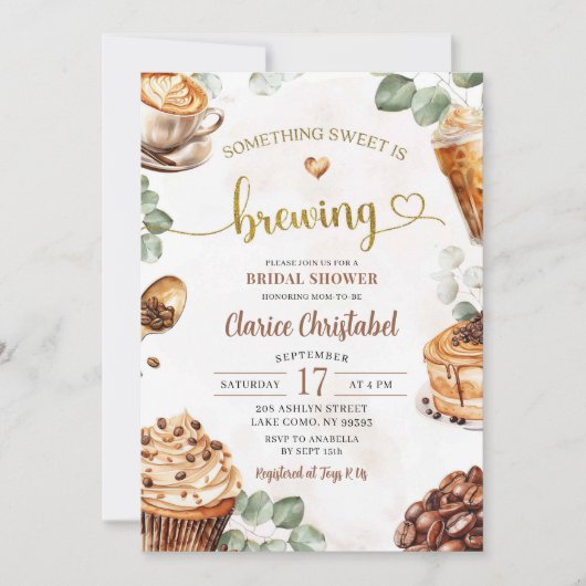 何か甘いものがコーヒーを醸造しているブライダルシャワー 招待状 (正面)