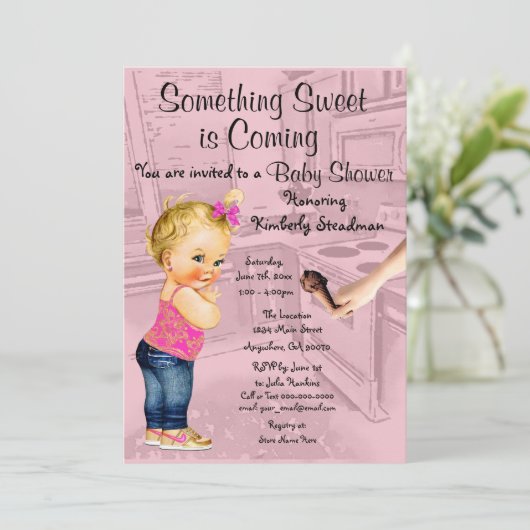 何か甘いものは来の赤ちゃんシャワー招待状 招待状 (スタンド正面)