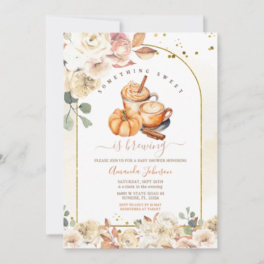 何か甘いものは醸造金ゴールドフローラ赤ちゃんシャワー 招待状 (正面)