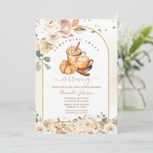 何か甘いものは醸造金ゴールドフローラ赤ちゃんシャワー 招待状 (スタンド正面)