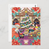 何か赤と白で毛の生えた生き物がいる...(クリスマスイラスト) ポストカード (正面/裏面)