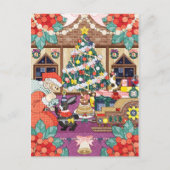 何か赤と白で毛の生えた生き物がいる...(クリスマスイラスト) ポストカード (正面)