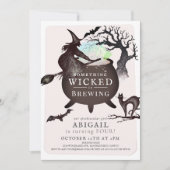 何か邪悪な醸造ハロウィンピンク誕生日 招待状 (正面)