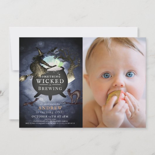 何か邪悪な醸造ハロウィーンNTの最初の誕生日 招待状 (正面)