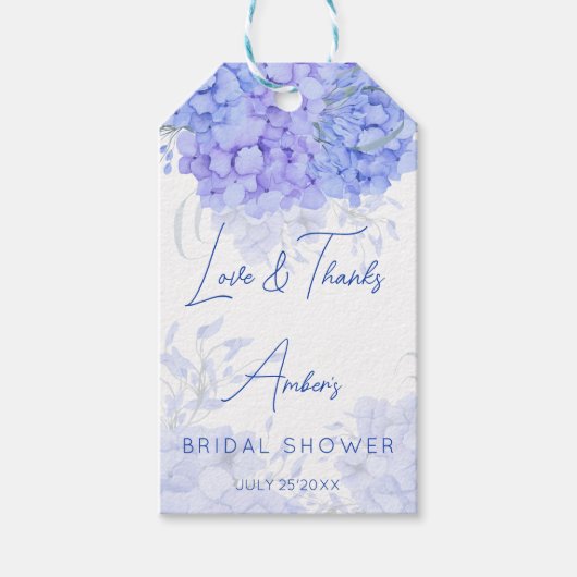 何か青いあじさいブライダルシャワー ギフトタグ (正面)