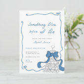 何か青いお洒落ブライダルシャワーの招待 招待状 (スタンド正面)