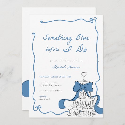 何か青いお洒落ブライダルシャワーの招待 招待状 (正面/裏面)