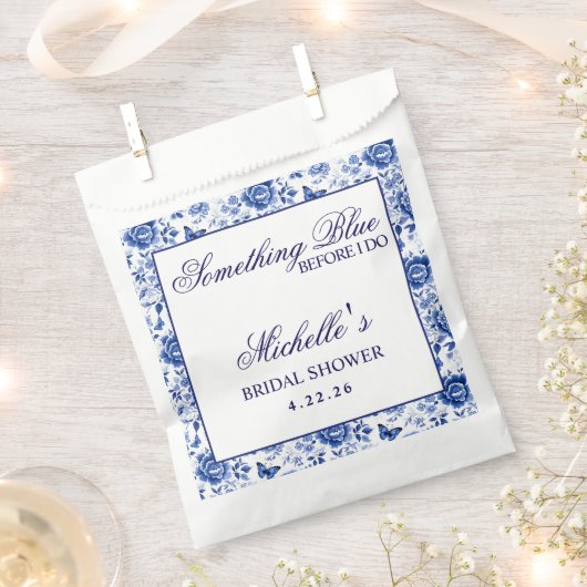 何か青いものが私の前に ブルー フラワーの花束の結婚前お茶会 フェイバーバッグ (クリップ留めされた状態)