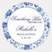 何か青いものが私の前に ブルー フラワーの花束の結婚前お茶会 ラウンドシール (正面)