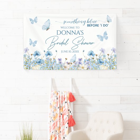 何か青いものが「I do」の前に  ブライダルシャワーのご案内です 横断幕 (インサイチュ)