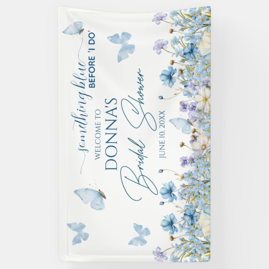 何か青いものが「I do」の前に ブライダルシャワーのご案内です 横断幕 (縦)