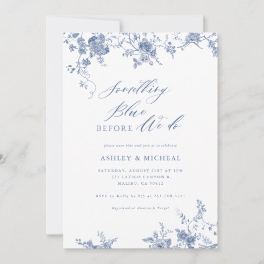 何か青いものをウェディングシャワーする前に 招待状 (正面)