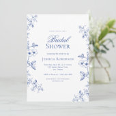 何か青いものを描いたビンテージの花のブライダルシャワー 招待状 (スタンド正面)