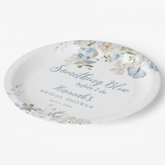 何か青いもの ブライダルシャワーの前に 花のブライダルシャワー ペーパープレート (アングル)