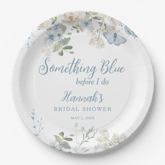 何か青いもの ブライダルシャワーの前に 花のブライダルシャワー ペーパープレート (正面)