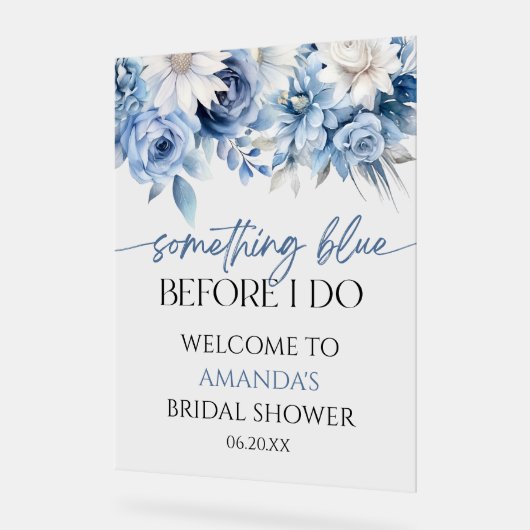 何か青いもの ブライダルシャワーの歓迎 アクリルサイン (傾斜)