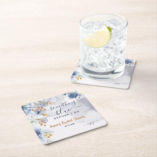 何か青いもの ブライドゥシャワー パーティ スクエアペーパーコースター (インサイチュ)