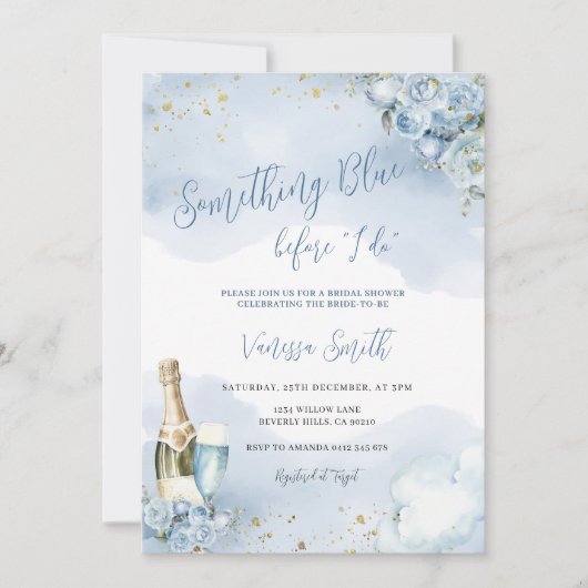 何か青いもの 私がする前に グリッター ブライダルシャワー 招待状 (正面)
