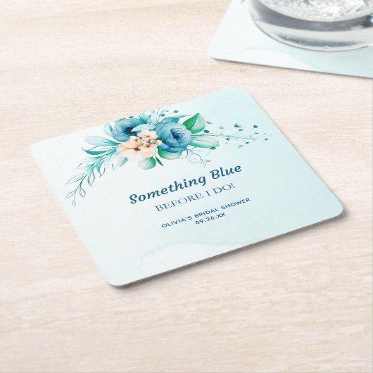 何か青いもの 私がする前に 花のブライダルシャワー スクエアペーパーコースター (アングル)