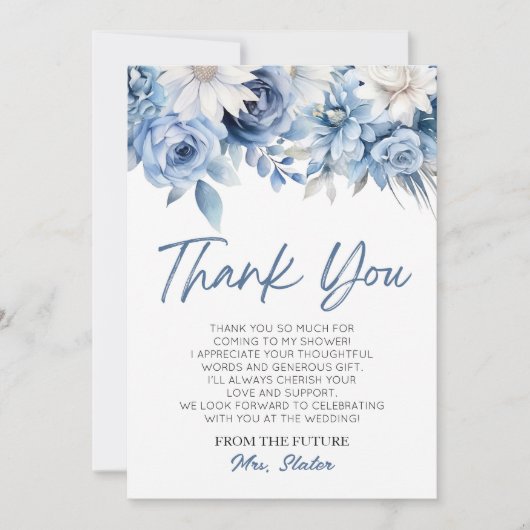 何か青いもの 私がする前に 花の ブライダルシャワー サンキューカード (正面)