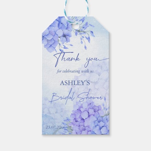 何か青いアジサイエレガントブライダルシャワー ギフトタグ (正面)
