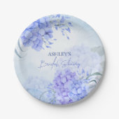 何か青いアジサイエレガントブライダルシャワー ペーパープレート (正面)