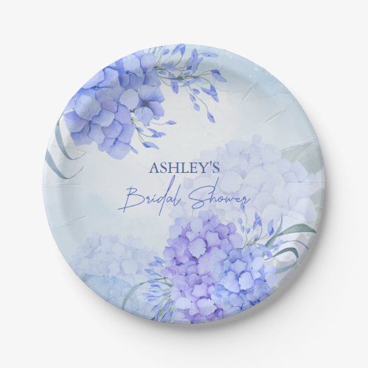 何か青いアジサイエレガントブライダルシャワー ペーパープレート (正面)