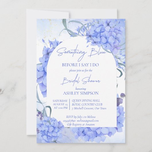 何か青いアジサイエレガントブライダルシャワー 招待状 (正面)