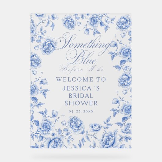 何か青いエレガントブライダルシャワーへようこそ アクリルサイン (正面)