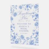 何か青いエレガントブライダルシャワーへようこそ アクリルサイン (傾斜)