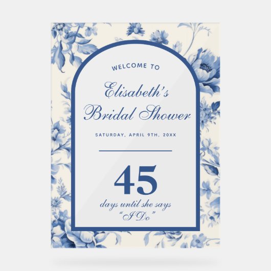 何か青いエレガントChinoiserieブライダルシャワー アクリルサイン (正面)
