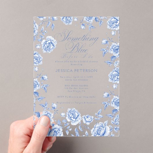 何か青いエレガントChinoiserieブライダルシャワー アクリル招待状 (インサイチュ (ポータブル))