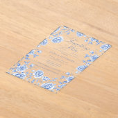 何か青いエレガントChinoiserieブライダルシャワー アクリル招待状 (レイダウン)