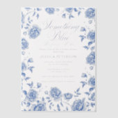何か青いエレガントChinoiserieブライダルシャワー ベラム紙招待状 (正面)