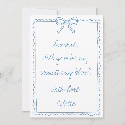 何か青いクルーがドードルの花嫁の提案に頭を下げる カード (正面)