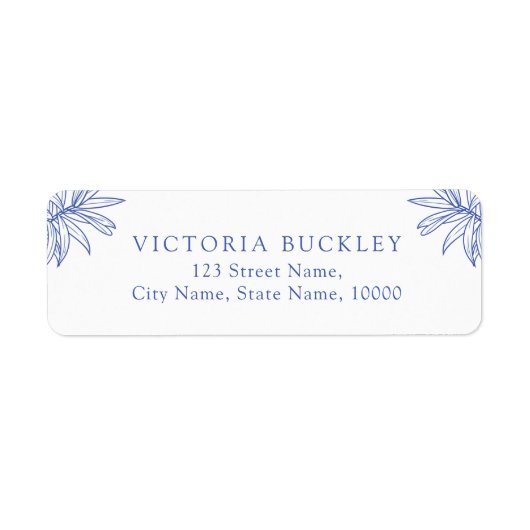 何か青いシンプル植物学差出人住所 ラベル (正面)
